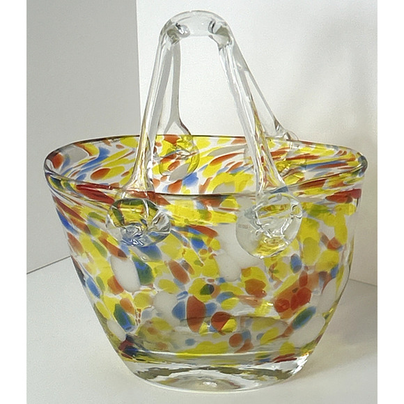 Hand Blown Art Glass Multicolored Dots Spots Murano Style Glass Purse Vase - Picture 3 of 8